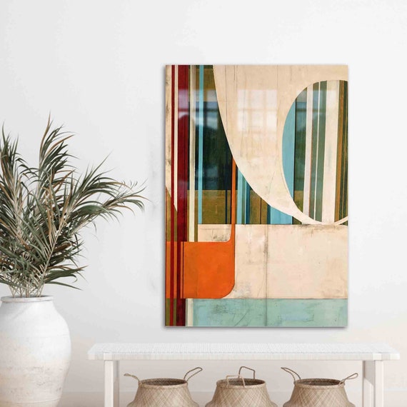 Glass Wall Art Decor Geometric Shapes Trendy Contemporary Tempered Abstract Print
