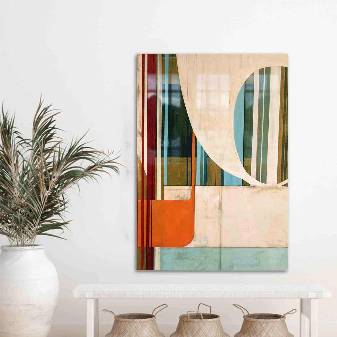 Mid Century Modern Geometric Abstract Stripes Wall Decor Art Poster