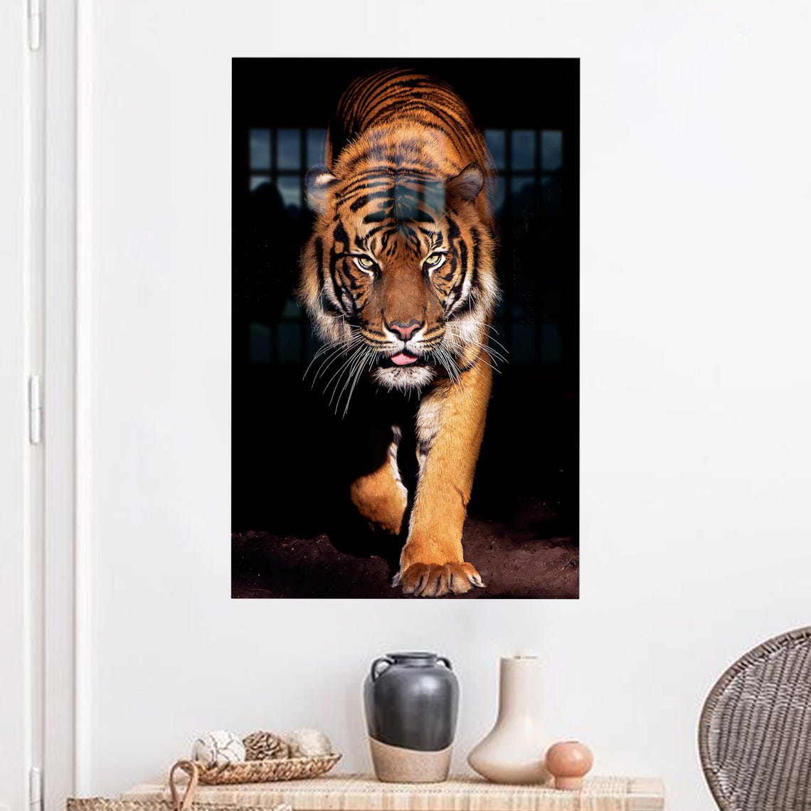 Majestic Tiger Walking Dark Background Wildlife Photography Art Poster