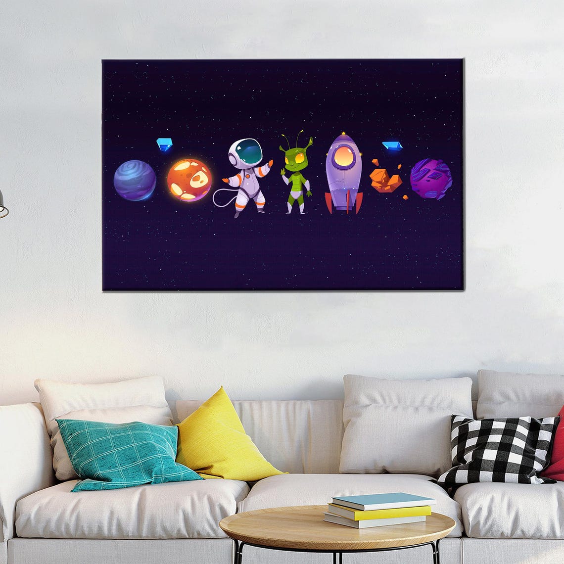 Kids Wall Art Space Pattern Artwork Gift For Her Astronaut Canvas Planet 3d The Home