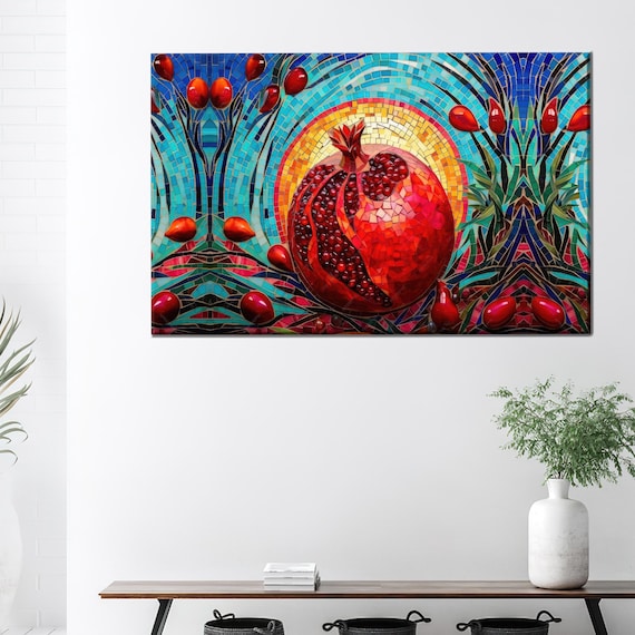Vibrant Pomegranate Mosaic Art Juicy Red Fruit Colorful Poster
