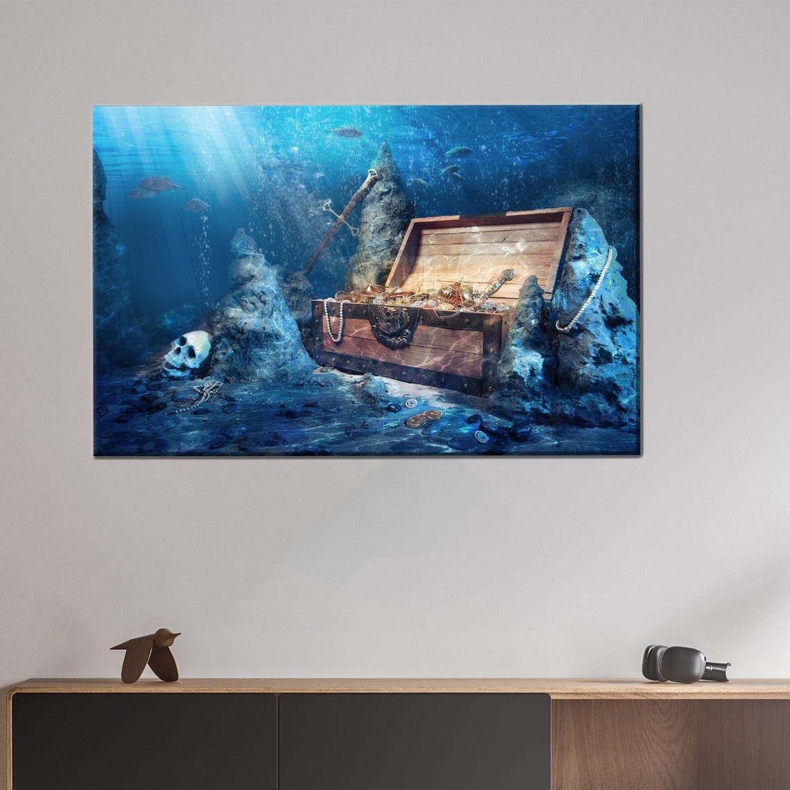 Underwater Treasure Chest Pirate Shipwreck Ocean Adventure Poster