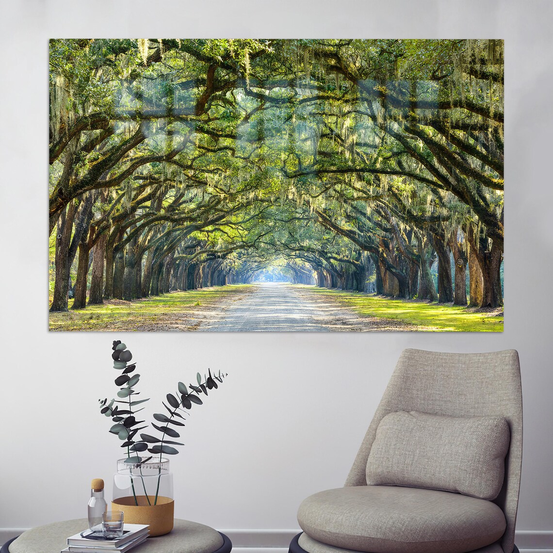Majestic Oak Tree Avenue Draped in Moss Tunnel Nature Photography Poster