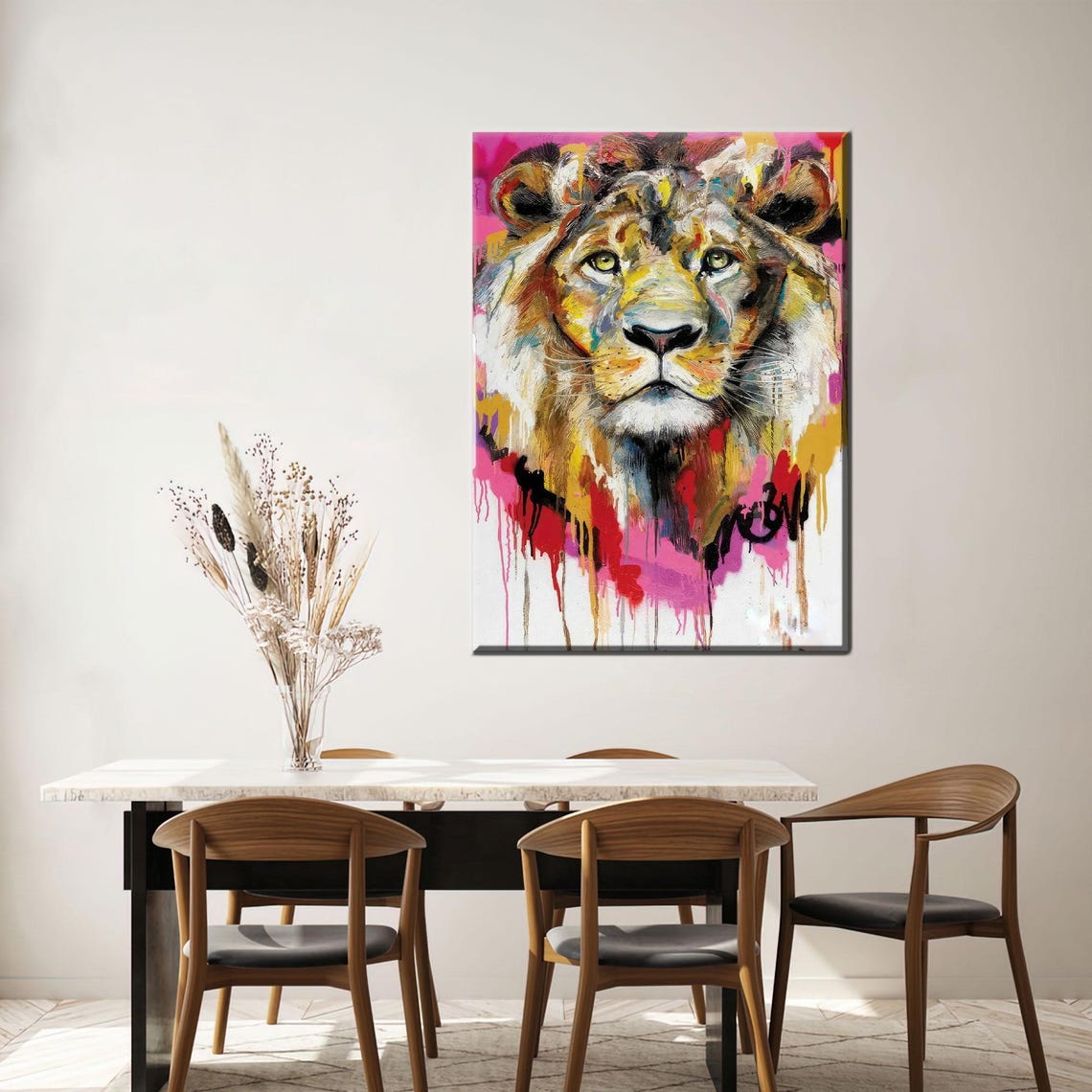 Colorful Lion Face Pop Art Paint Drip Modern Animal Portrait Poster