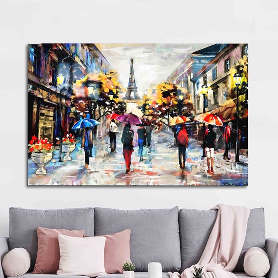 People With Umbrellas At The Eiffel Wall Decor Paris Art Abstract Tempered Glass Hanging