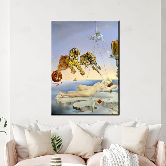 Dream Caused By A Bee Canvas Wall Art Salvador Dal Surrealist Poster Iconic Nude And Animal Print For Fantasy Or Thoughtful Decor
