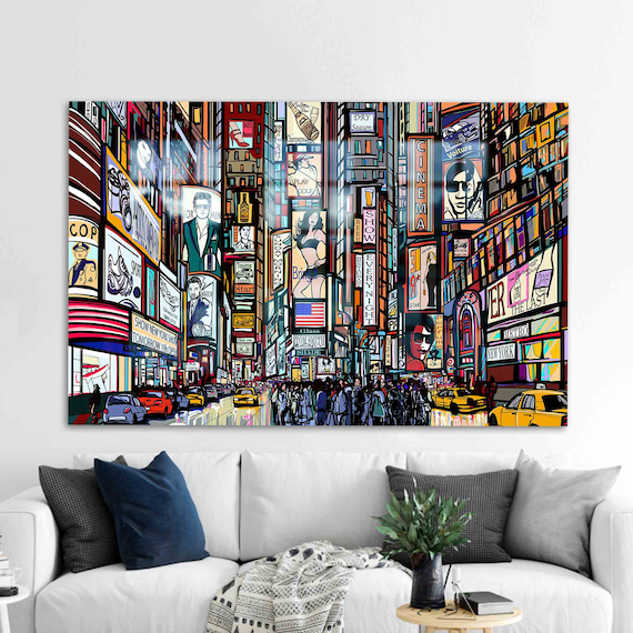 New York Times Square Night Billboards Colorful Illustration Poster