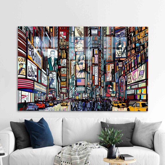 Wall Decoration Glass Decor Illustration Of A Street In New York View Art