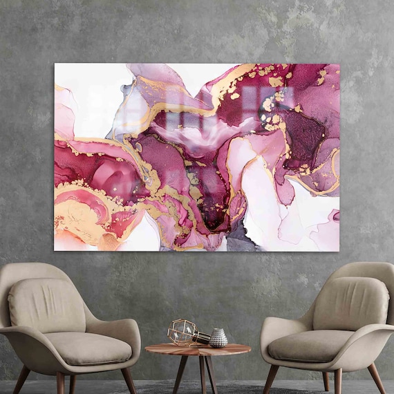 Pink and Gold Marble Fluid Art Abstract Modern Elegant Poster