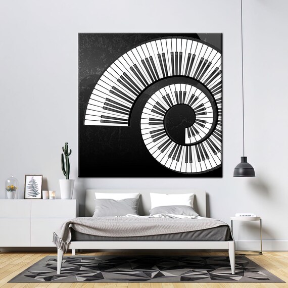 Piano Keys Spiral Fan Black Background Music Lover Gift Wall Art