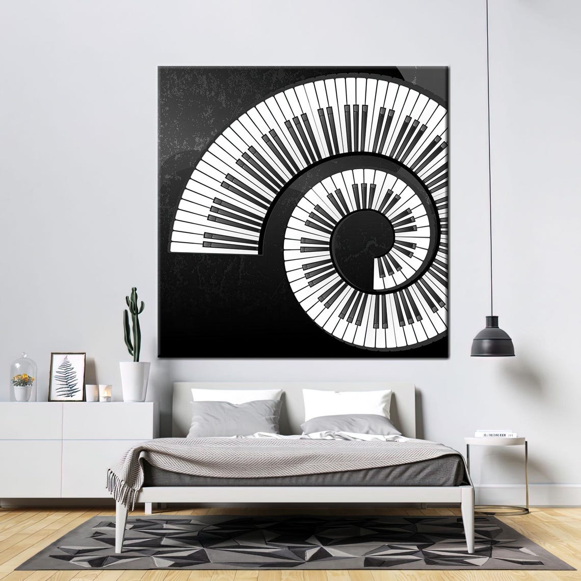 Piano Keys Spiral Fan Black Background Music Lover Gift Wall Art