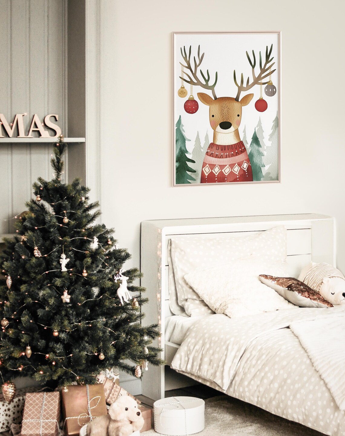 Reindeer Nordic Sweater Ornament Antlers Christmas Watercolor Poster - Image 4