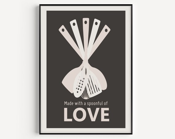 Kitchen Print Black Wall Art Quote Prints Utensil Minimalist