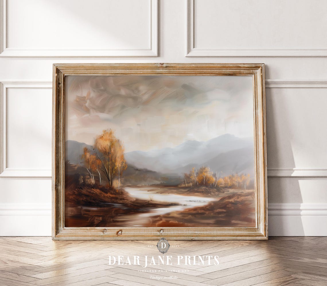 Autumn Mountain River With Golden Trees Under Soft Gray Sky Poster - Image 2