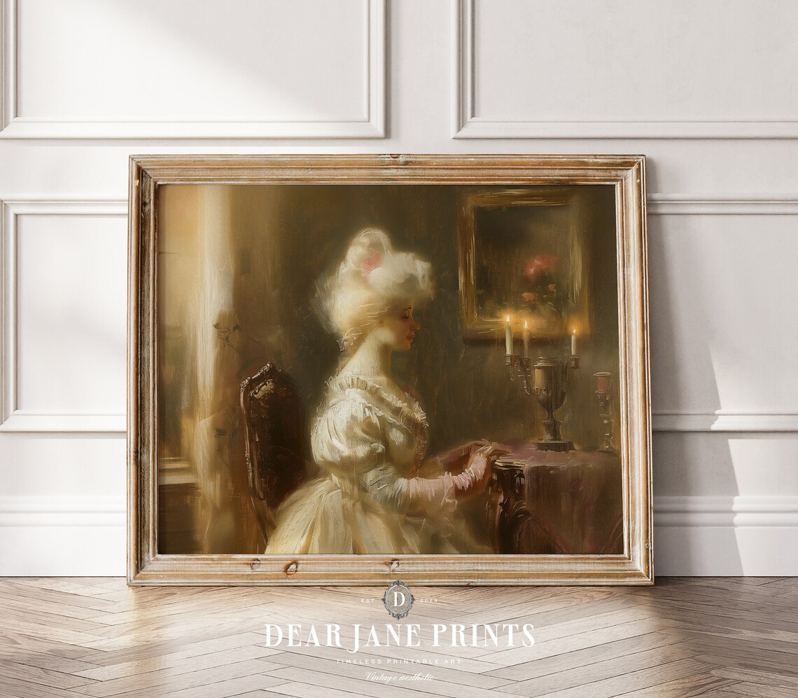 Decadent Young Woman Wall Art Painting 19th Century Woman Portrait Painting Academia Vintage Print
