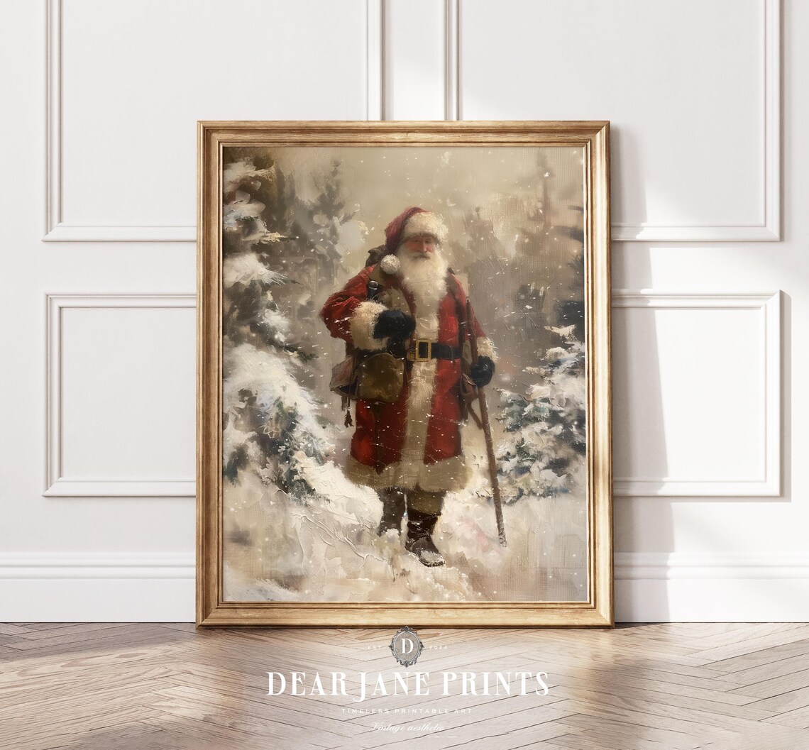Santa Claus Trekking Through Winter Forest With Staff And Sack Poster