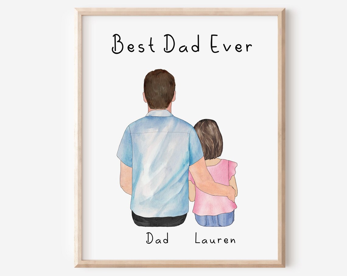 Custom Dad Daughter Portrait, Family Gift Art Print