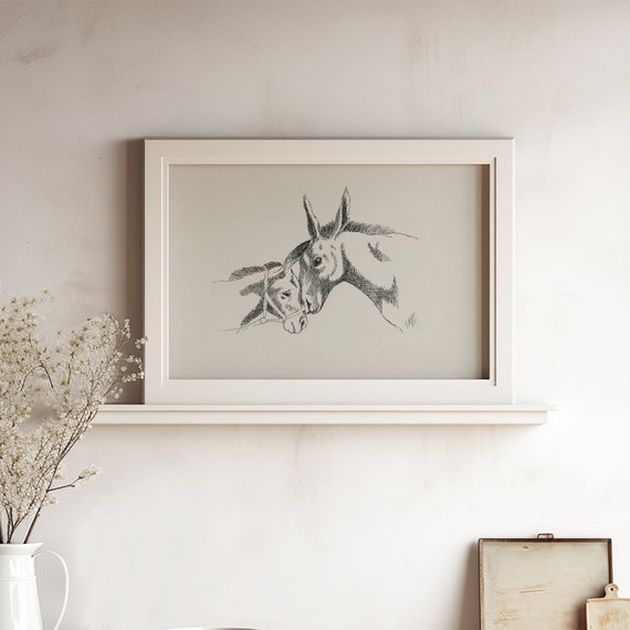 Donkey Print Farmhouse Art Nursery Animal Sketch Donkey And Foal Print Rustic Country Wall Artwork 588