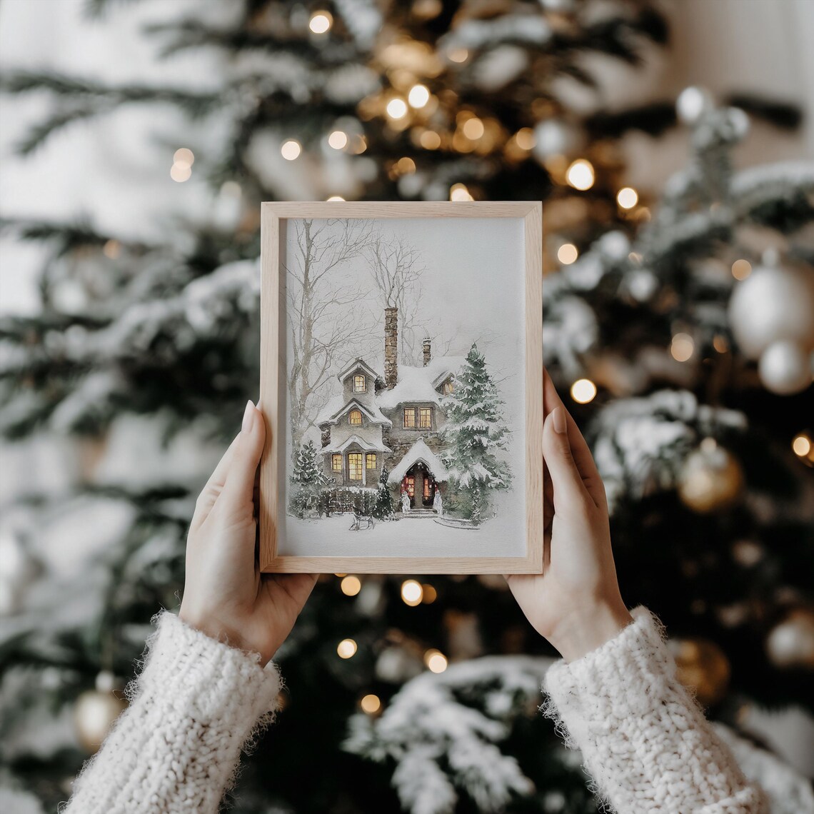 Winter Snowy White Watercolor Holiday Home Art Print - Image 4
