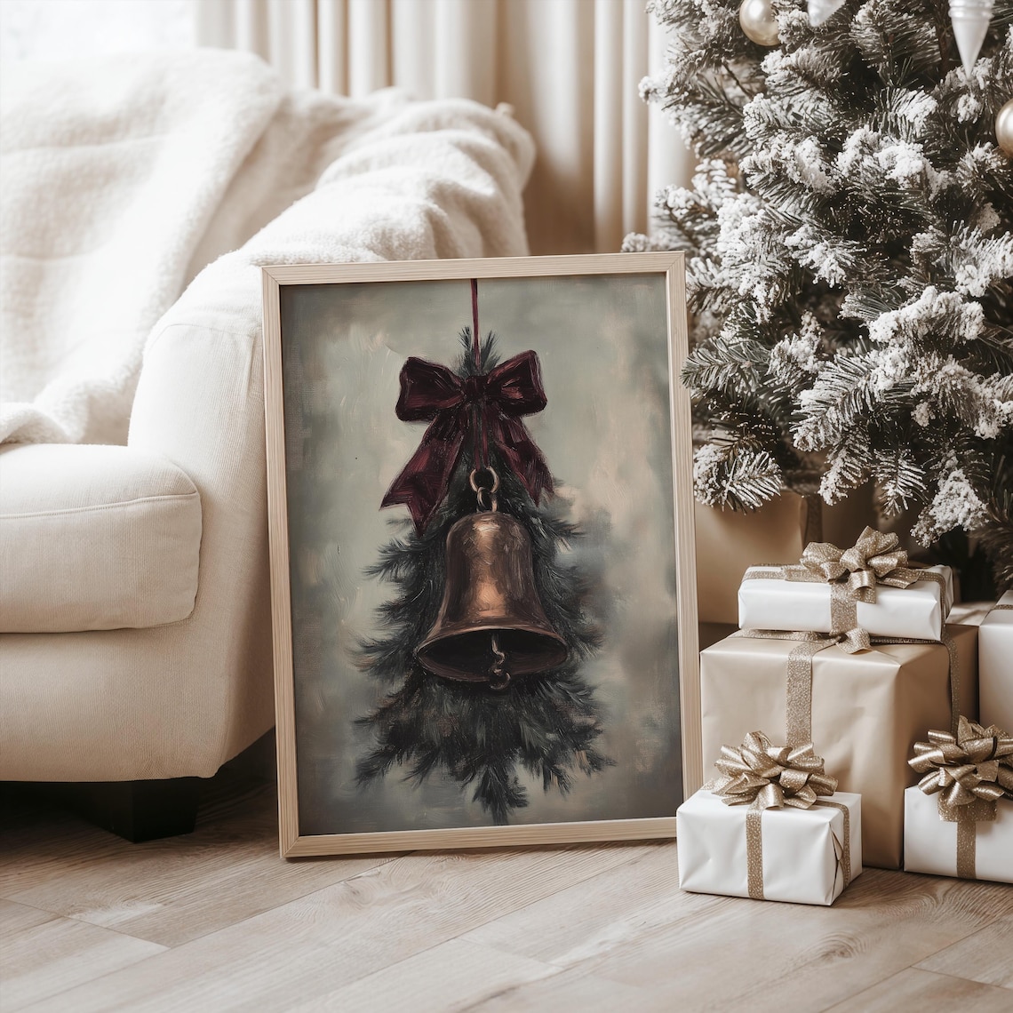 Vintage Christmas Jingle Bell Art, Rustic Holiday Wall - Image 2