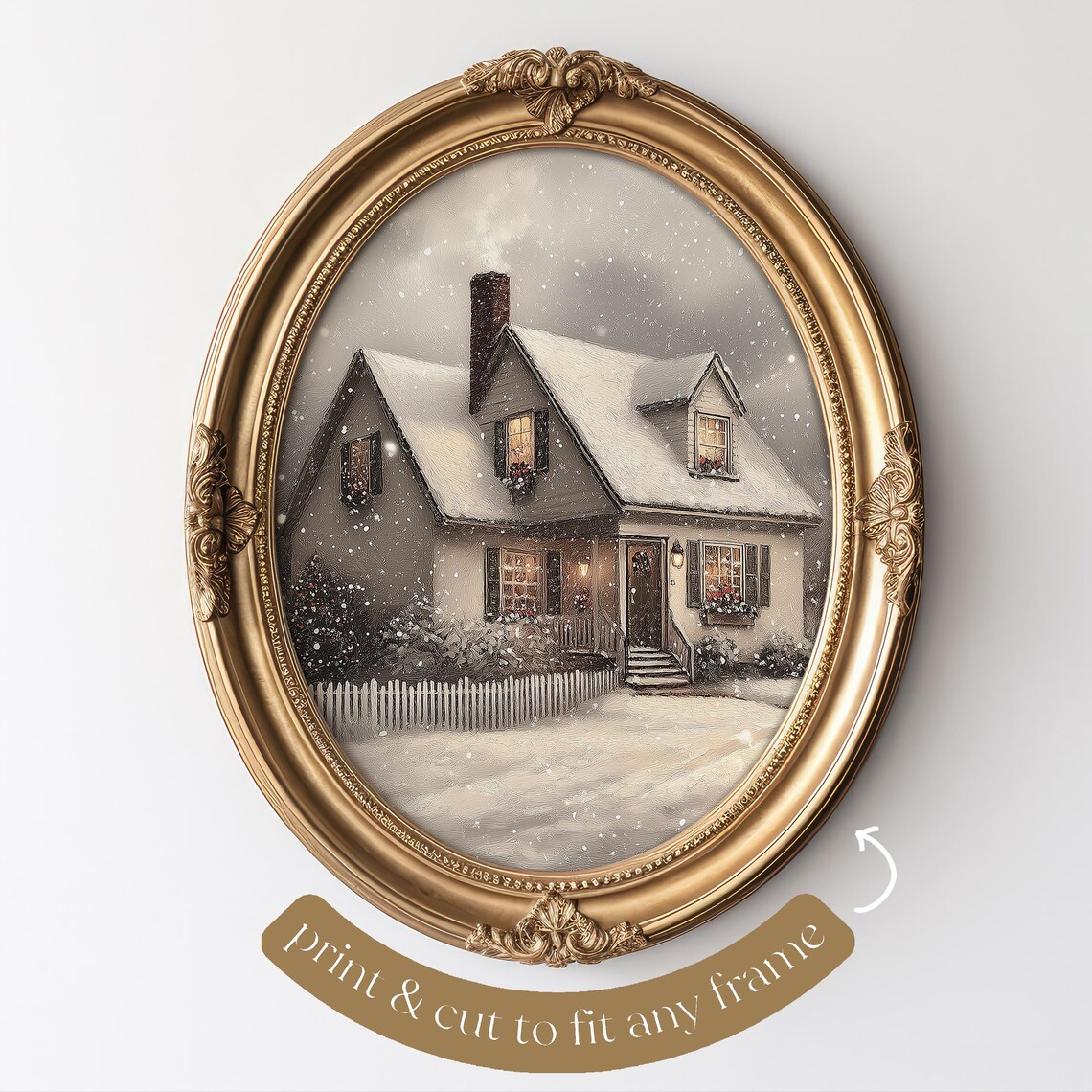 Christmas House Painting Vintage Holiday Art Print - Image 2