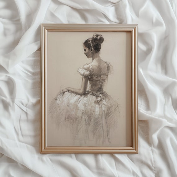 Ballerina Print Vintage Art Ballerina Sketch Neutral Nursery Print Classical Ballet Wall Art 904