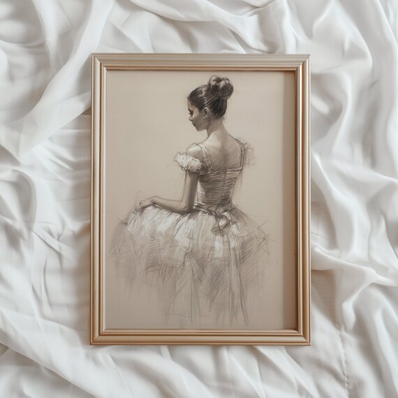 Classical Ballerina Charcoal Sketch Tutu Dance Study Art Print