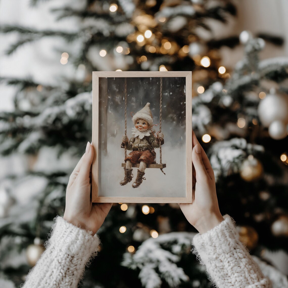 Swinging Elf Vintage Christmas Art Print