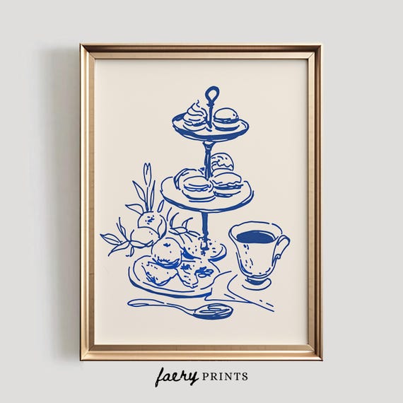 High Tea Art Print Coquette Kitchen Wall Trendy Line Decor English