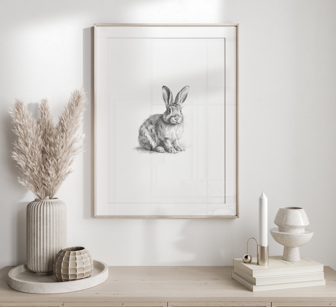 Rabbit Sketch Bunny Art Print, Neutral Animal Decor - Image 5