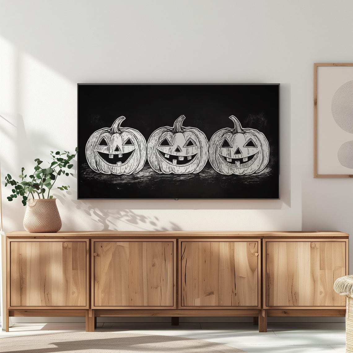 White Chalk Jack O Lanterns on Black Background Halloween Poster - Image 4