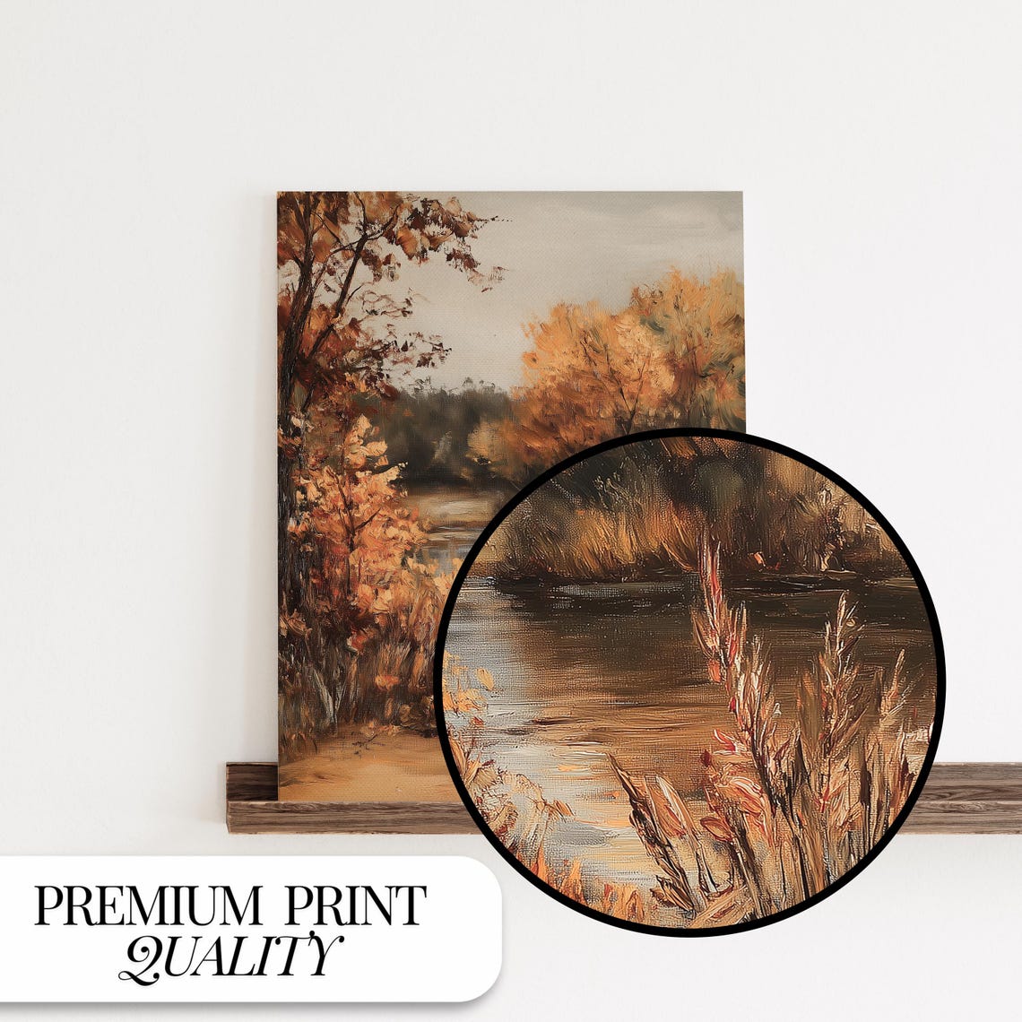 Golden Autumn Trees Along Quiet River Impressionist Landscape Poster - Image 4