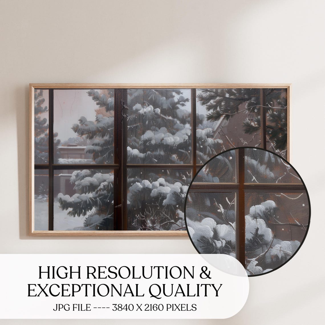 Snowy Pines Seen Through Frosted Window Panes Winter Frame TV Poster - Image 3