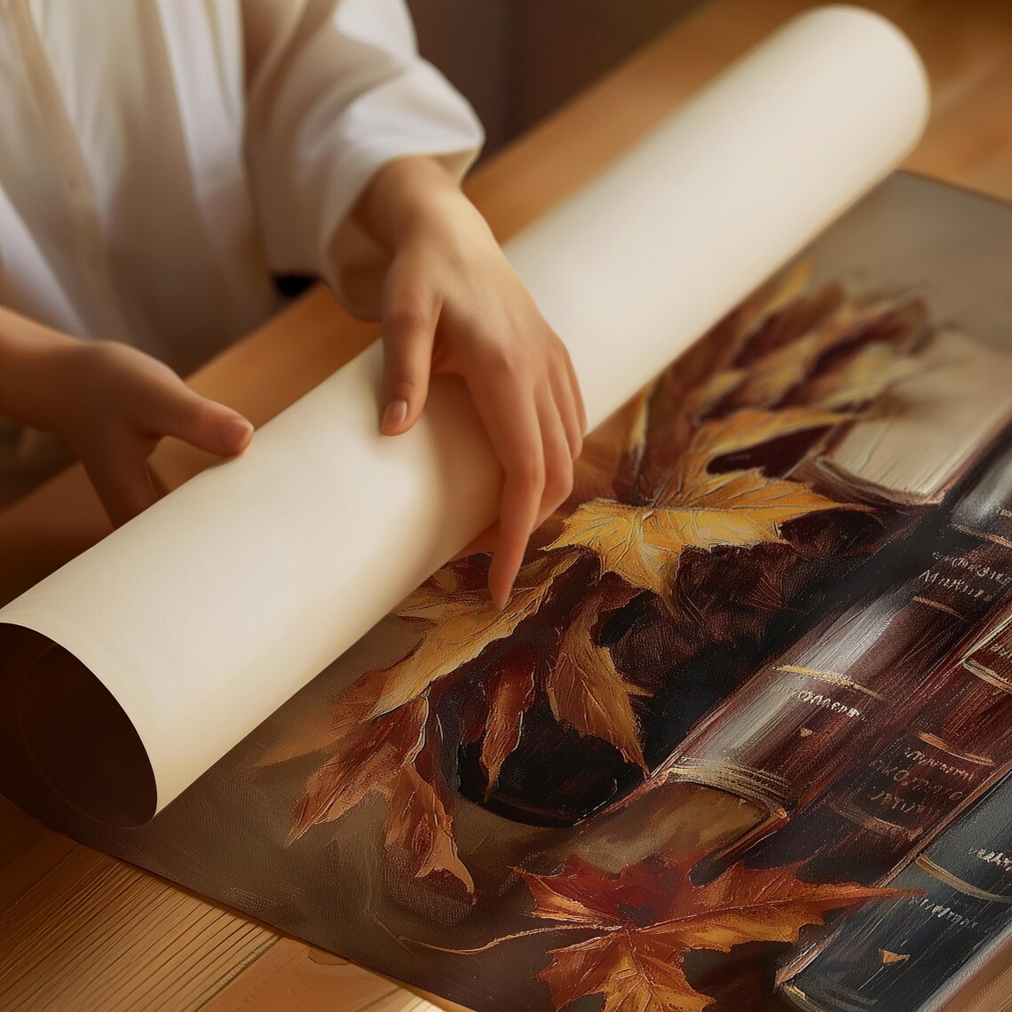 Rustic Autumn Still Life, Vintage Books Art Print - Image 3
