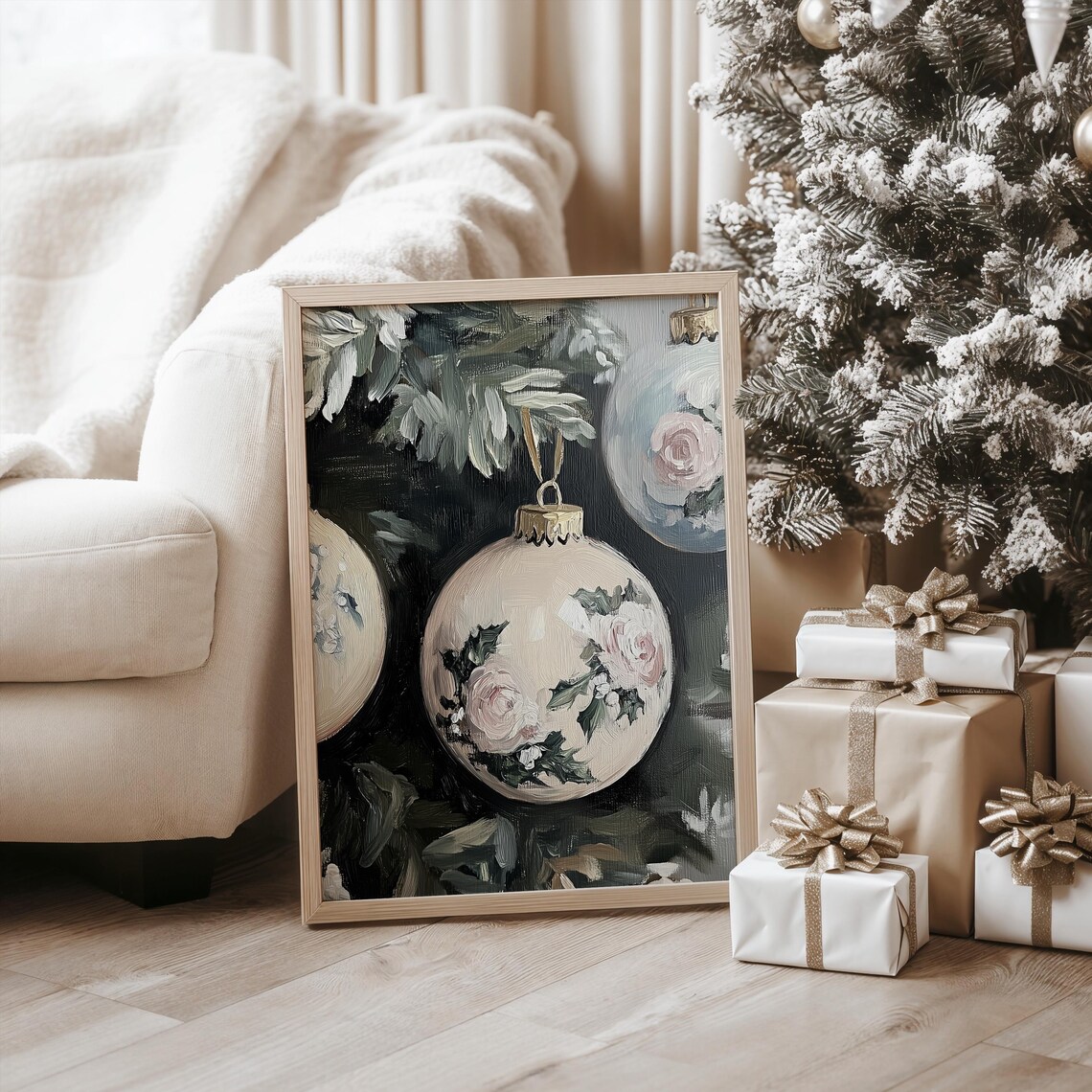 Christmas Ornament Print, Vintage Floral Holiday Art - Image 2