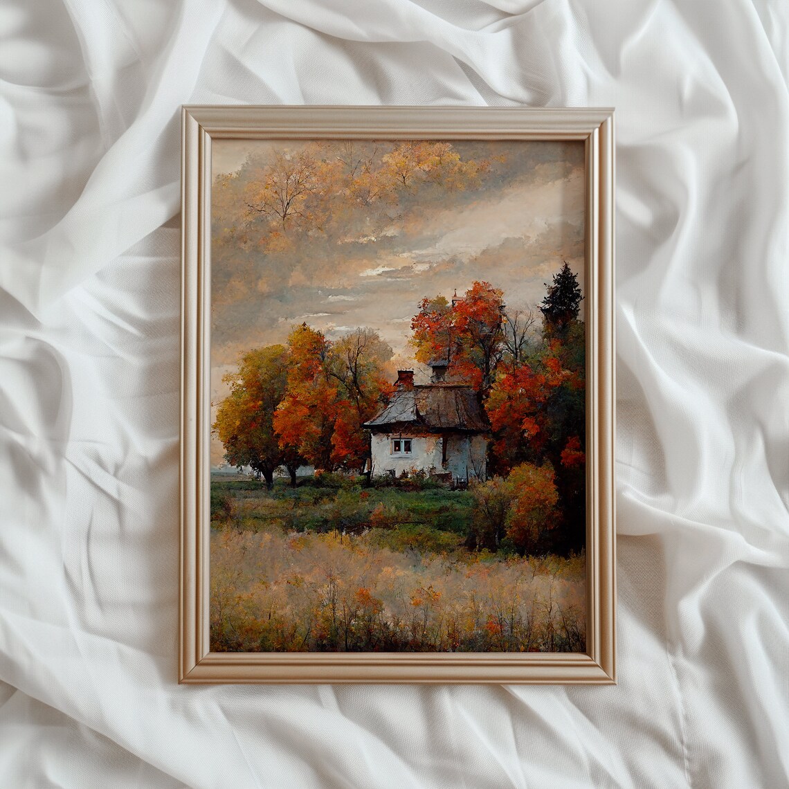 Fall Farmhouse Landscape Art Print, Rustic Countryside - Image 2