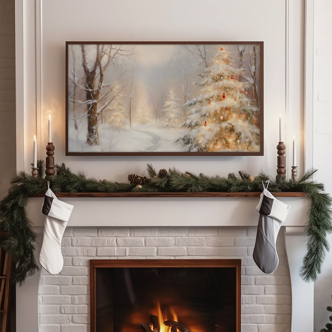 Winter Forest Christmas Tree Lights Art Print