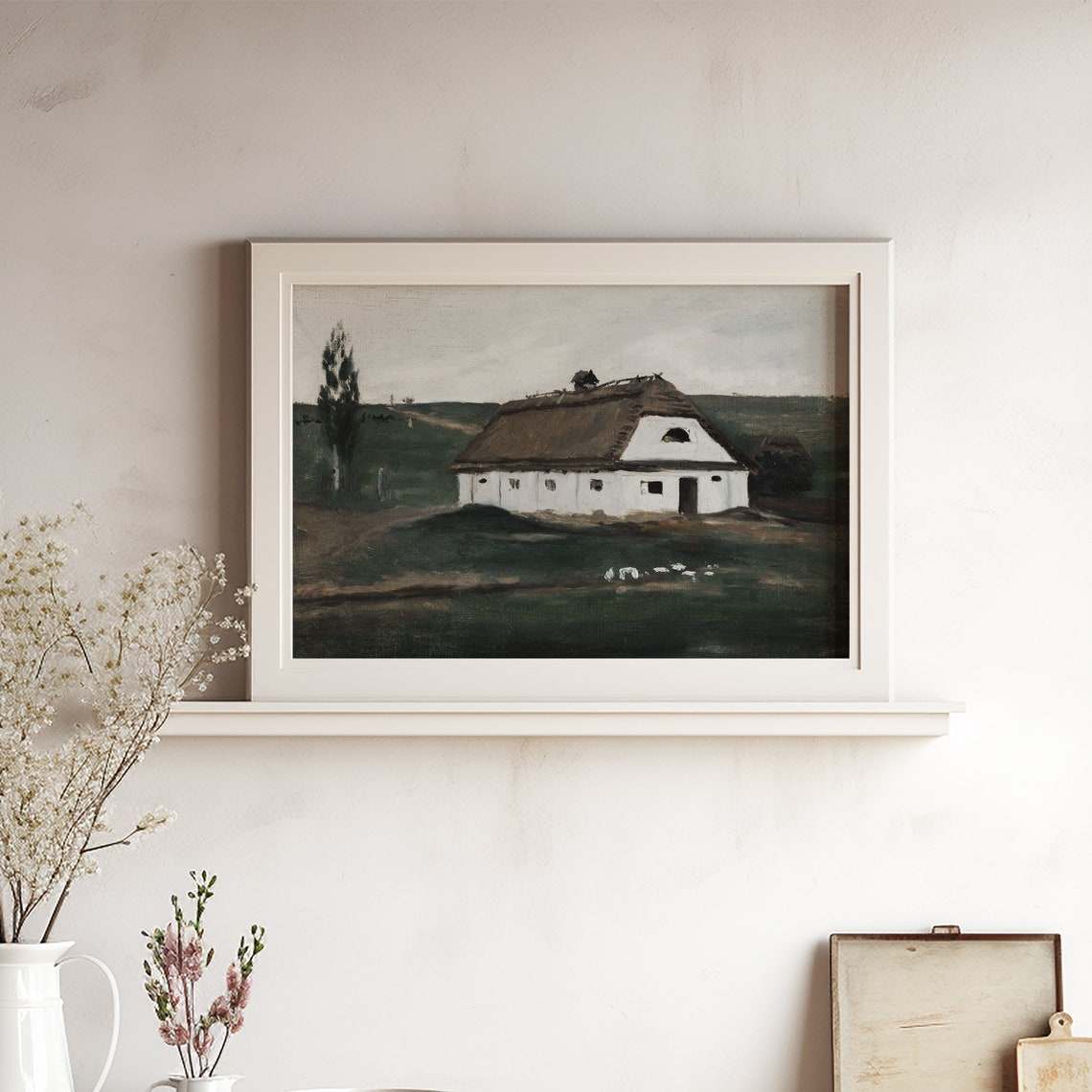 Thatched Cottage Sheep Field Folk Art Landscape Painting Poster - Image 5