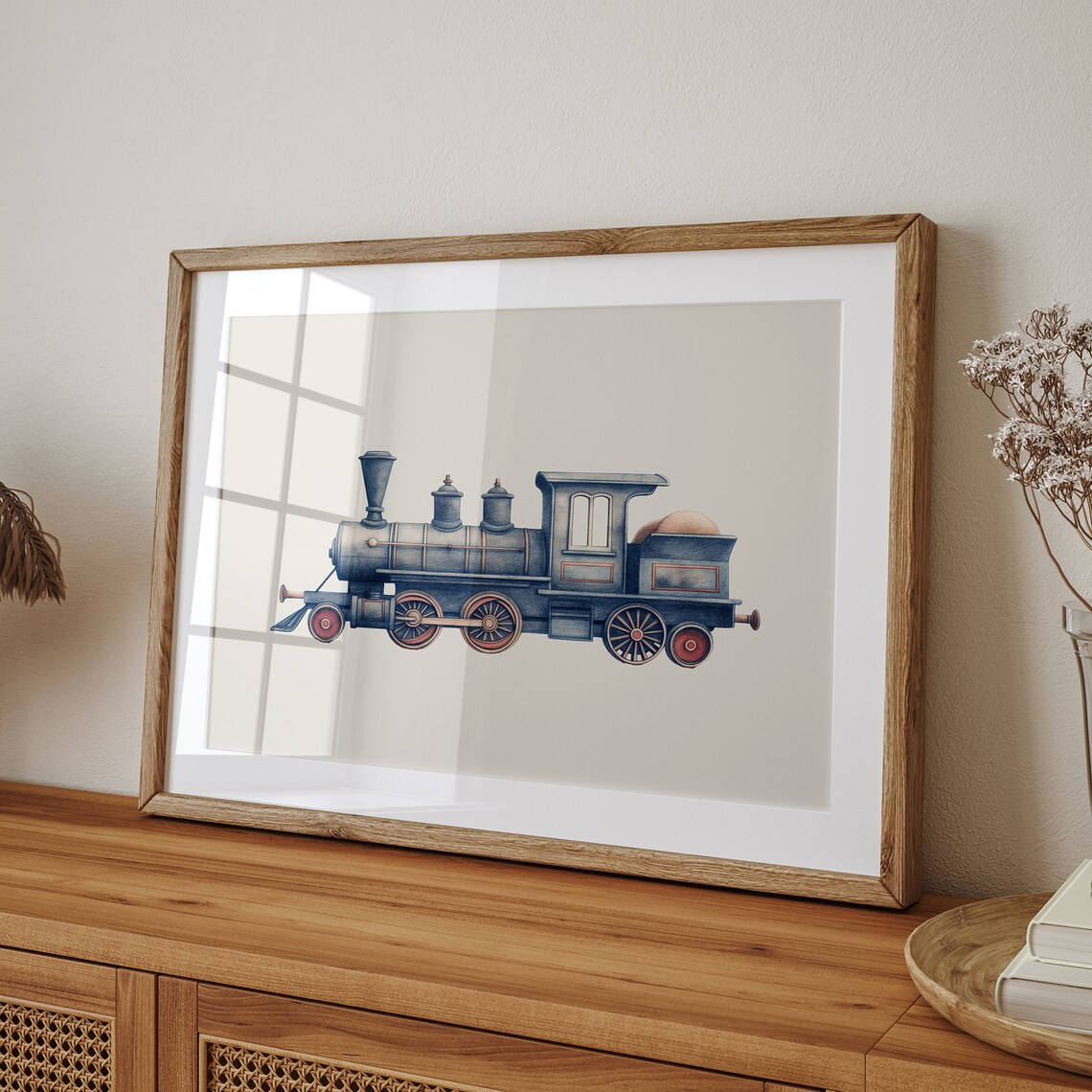 Red Train Vintage Art Print, Nursery Room Decor - Image 4