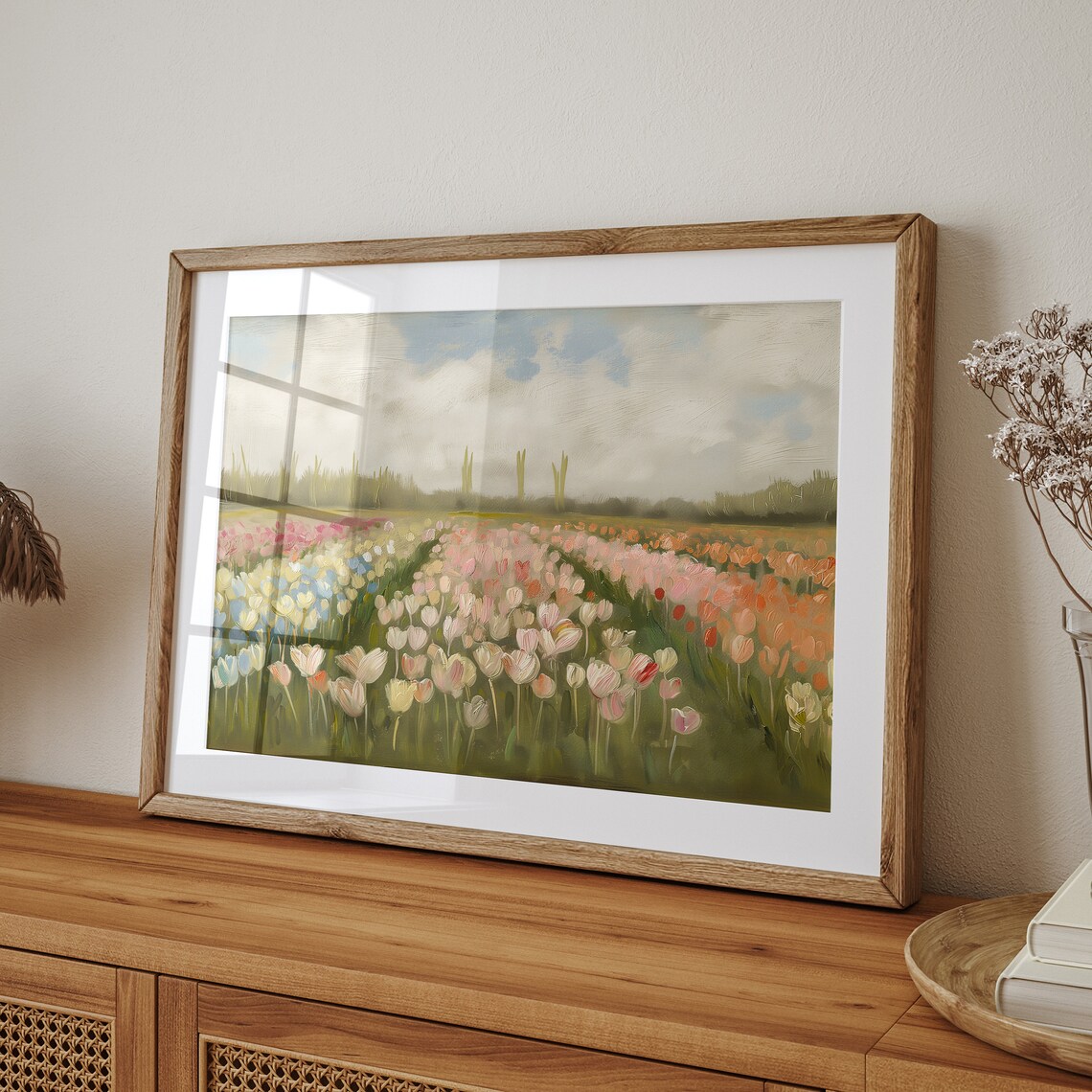 Tulip Field Spring Art Print, Pastel Meadow Landscape - Image 3