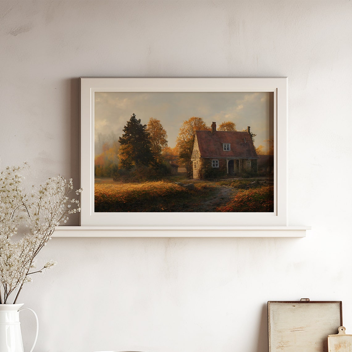 Rustic Cottage Among Autumn Trees Golden Evening Landscape Poster - Image 5