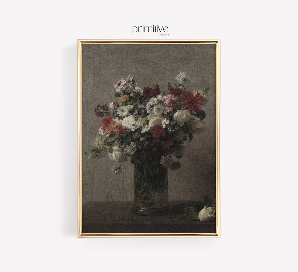 Moody Floral Painting Art Print, Dark Academia Wildflower