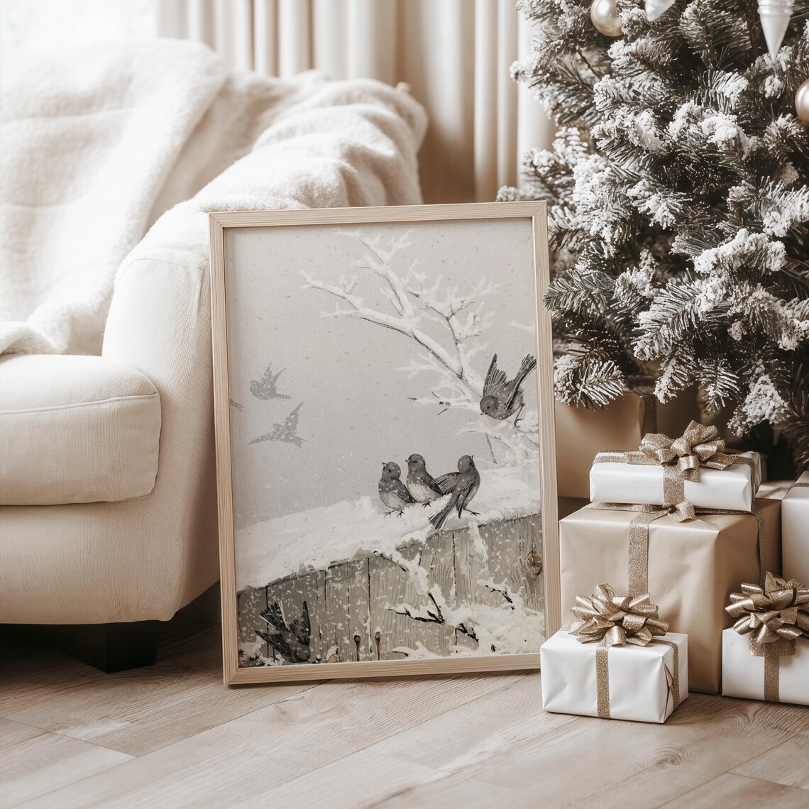 Winter Birds Farmhouse Art Print, Snowy Seasonal Decor - Image 2