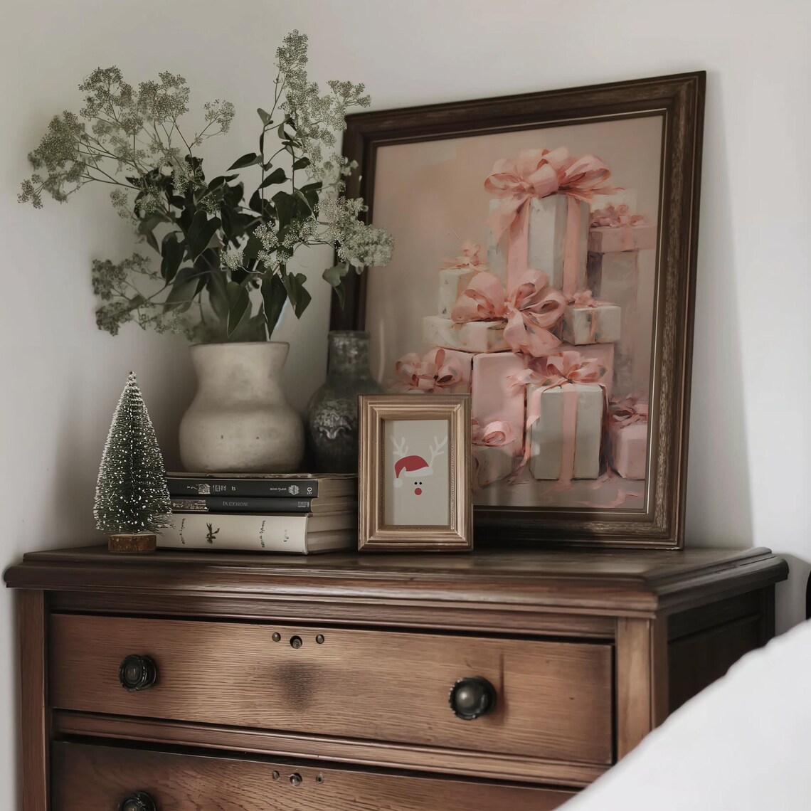 Pink Presents Christmas Art Print, Pastel Holiday Decor - Image 3