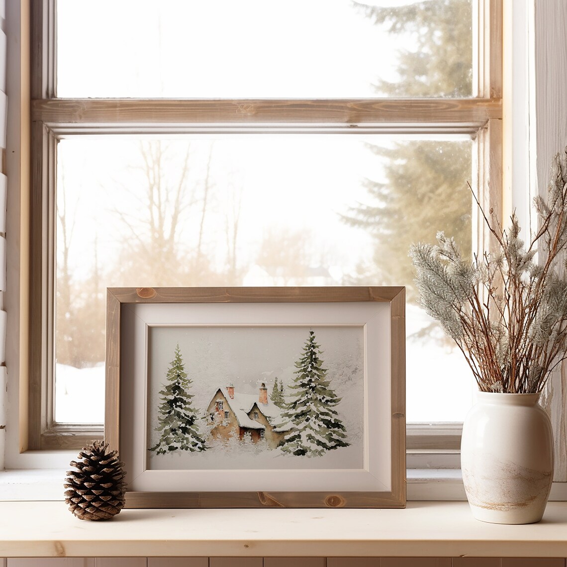 Winter Home Watercolor Art Print, Farmhouse Holiday Decor - Image 5
