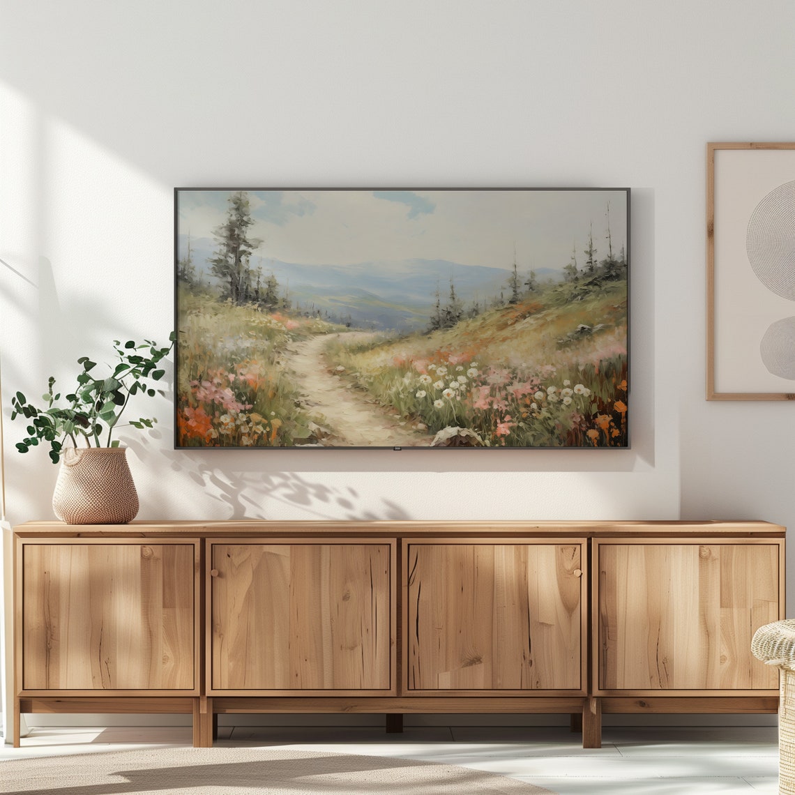 Spring Mountain Trail Winding Through Wildflower Blooms Poster