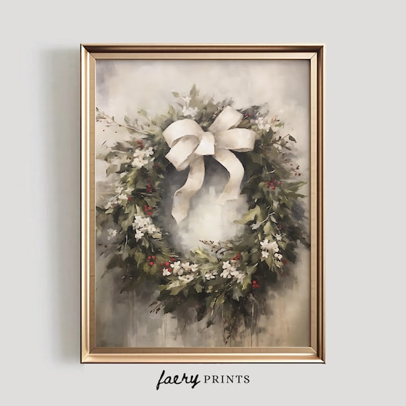 Holiday Wreath Vintage Christmas Art Print