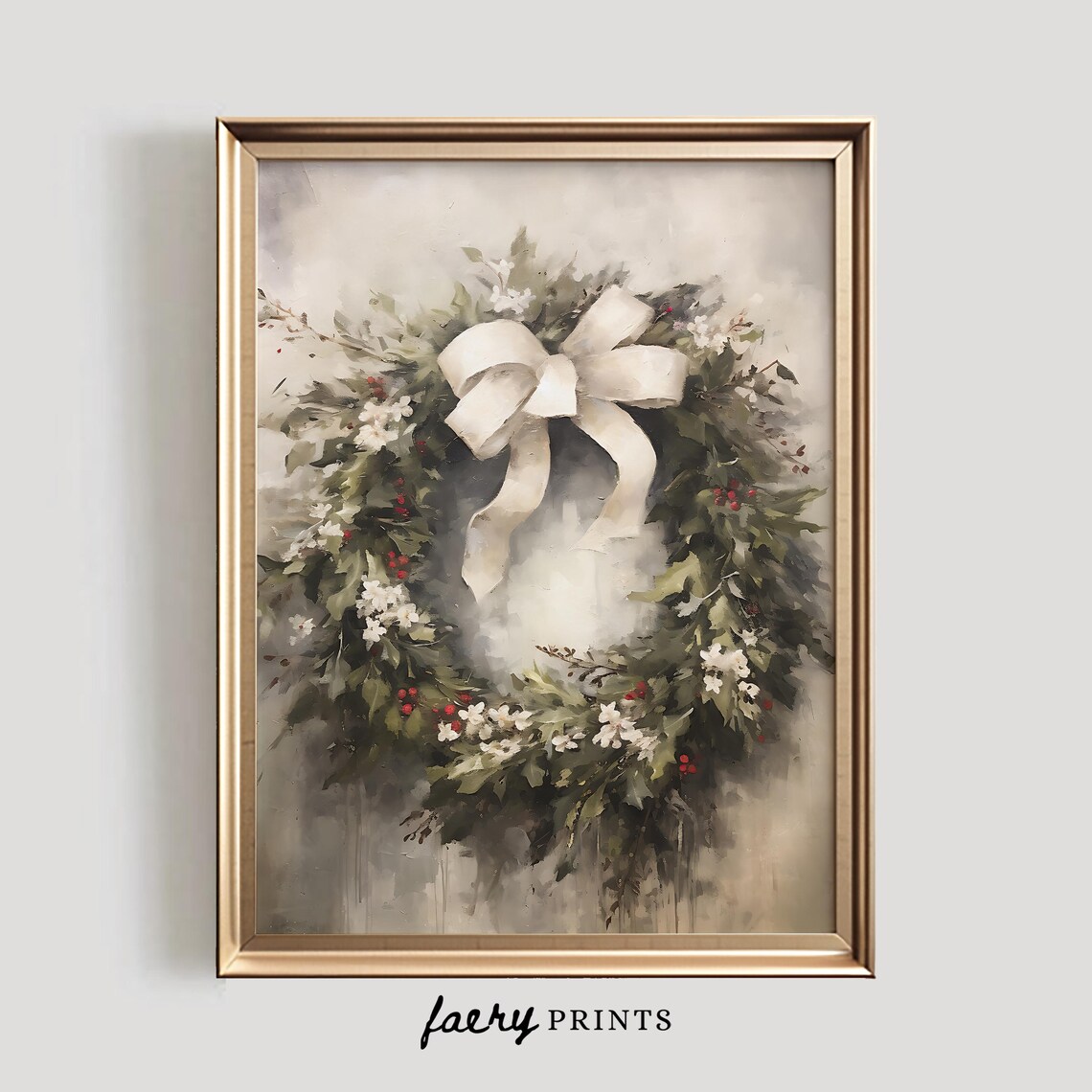 Holiday Wreath Vintage Christmas Art Print