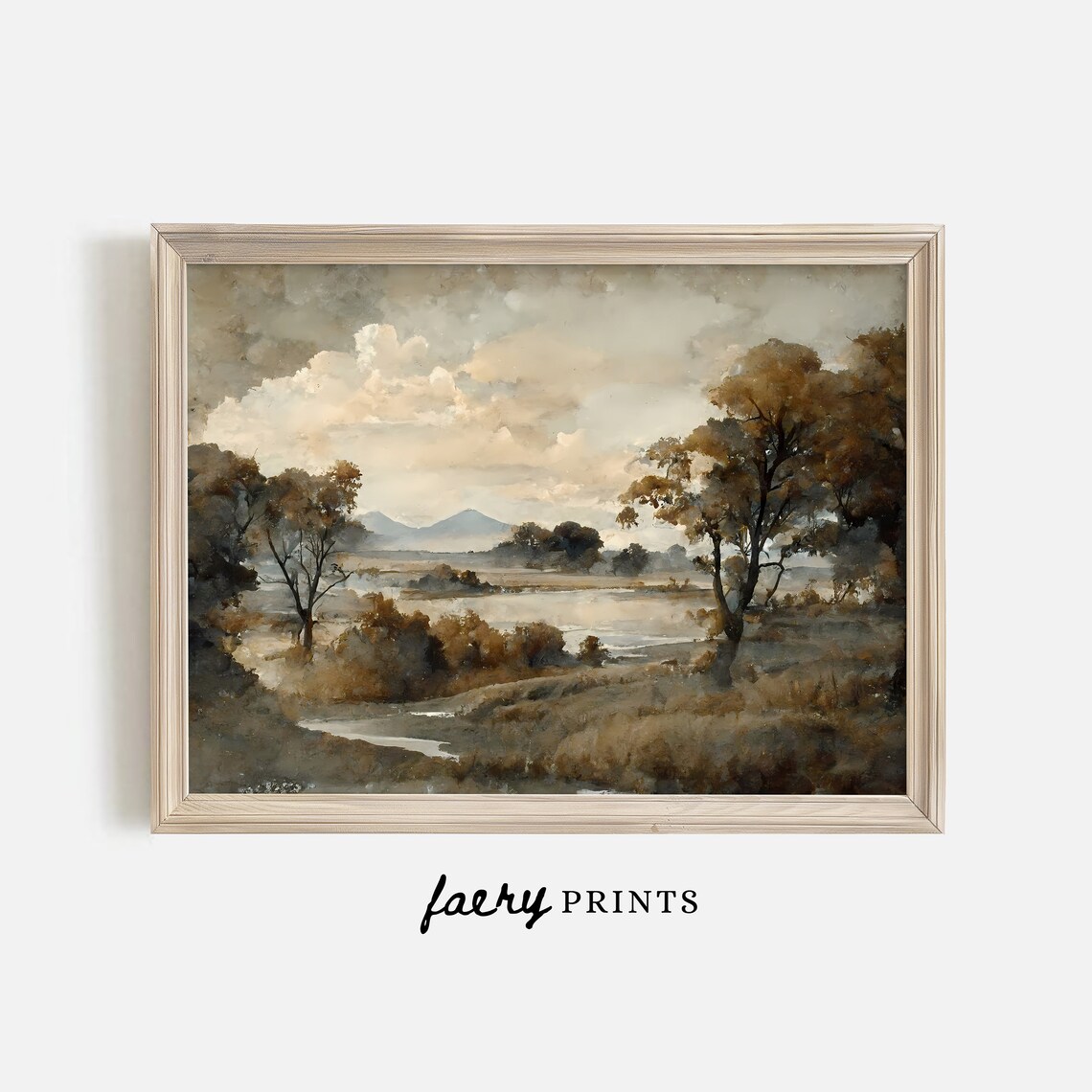 Vintage Rustic Landscape Art Print, Neutral Autumn Scene - Image 2