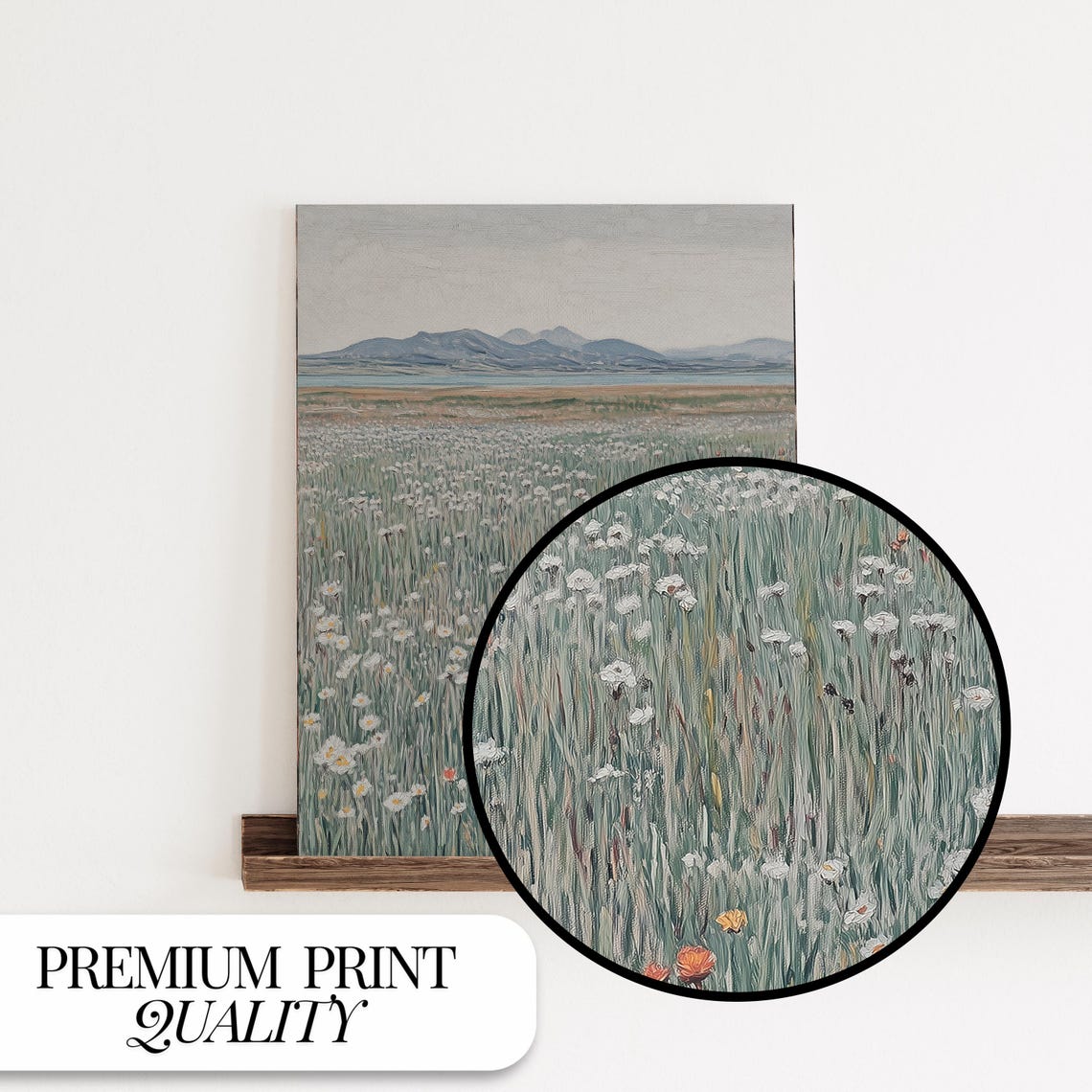 Wildflower Meadow With Daisies Poppies and Distant Mountains Poster - Image 2